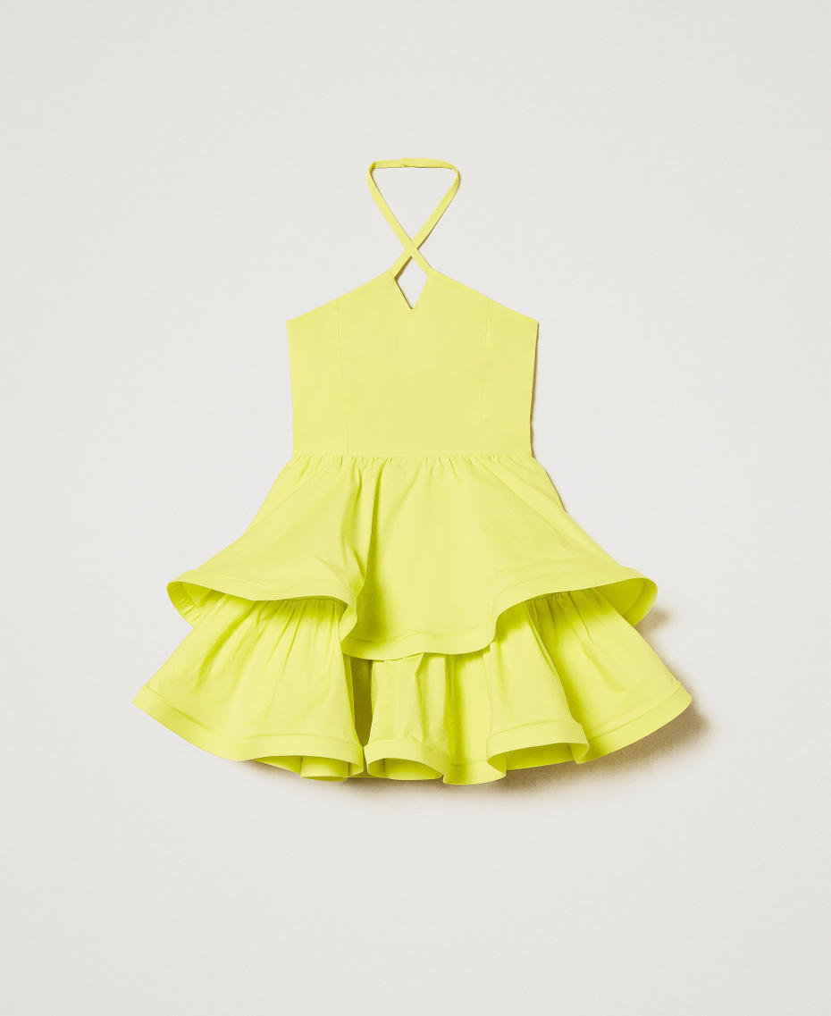 Short poplin halter dress with flounces Yellow Plum Girl 251GJ2420_12124_S0