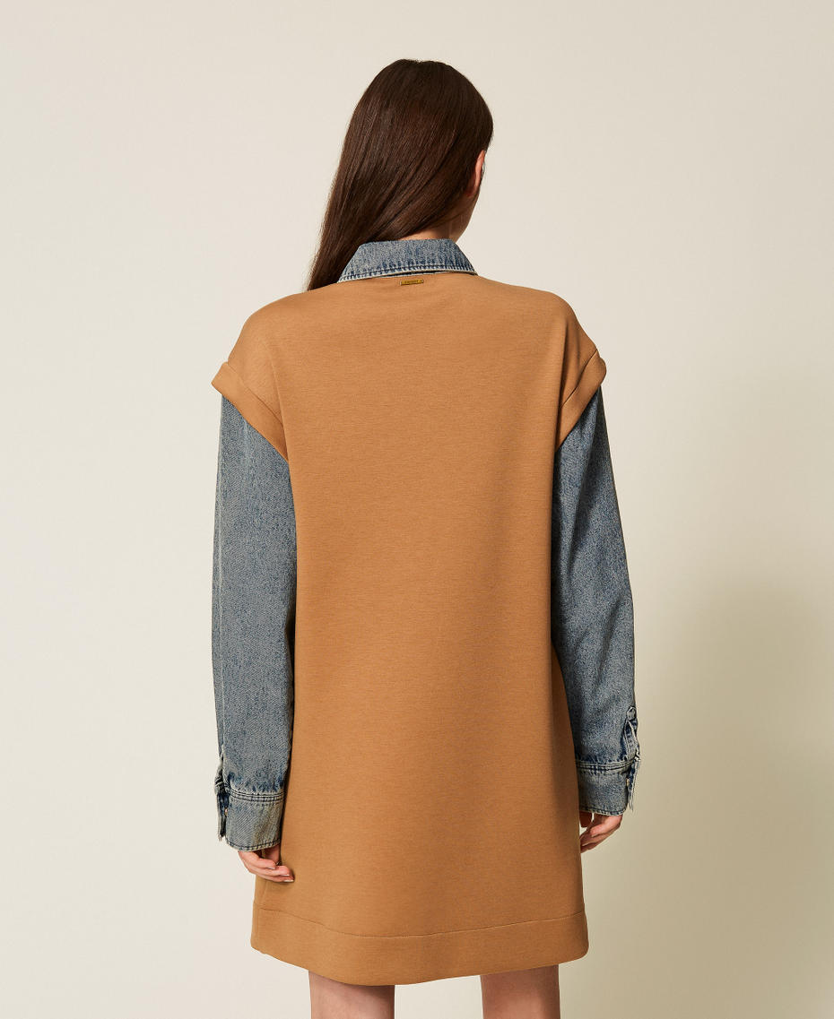 Short scuba fabric and denim dress Two tone Camel/Denim Woman 252LI2PBB_12671_02