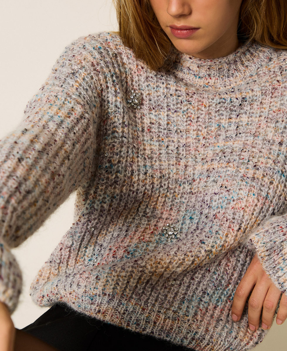 Bunter Pullover mit Volants Tweed Multicolor Frau 252AP3062_12702_03