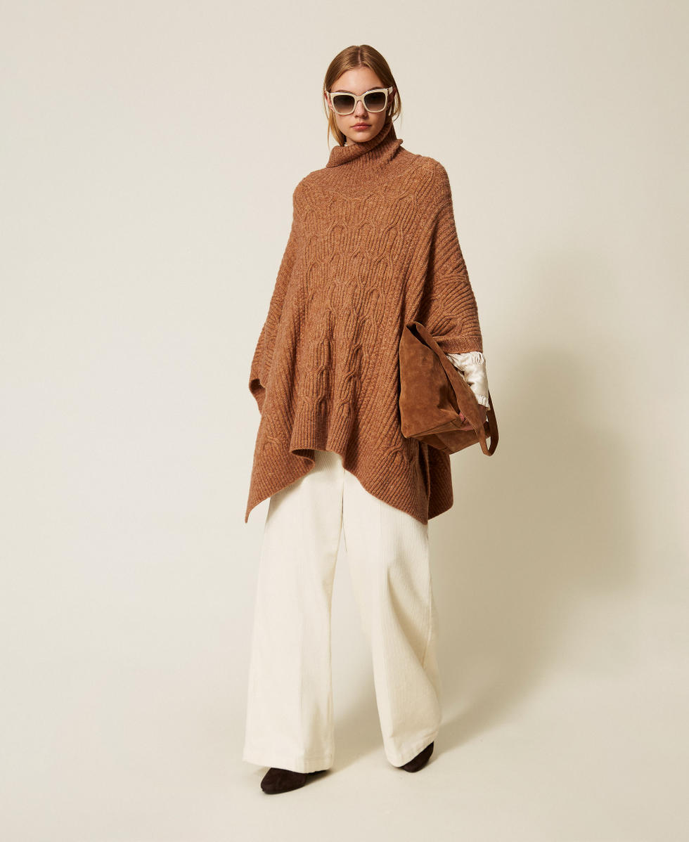 Rib knit cape Camel Melange Woman 252LL3HBB_12813_01
