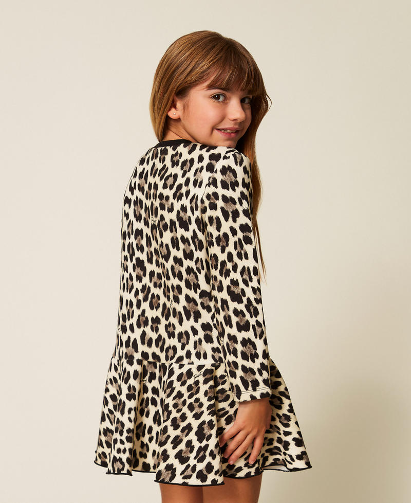 Kurzes Mädchenkleid aus Scuba mit Animaldessin Leopardenprint Mädchen 252GB2113_12700_03