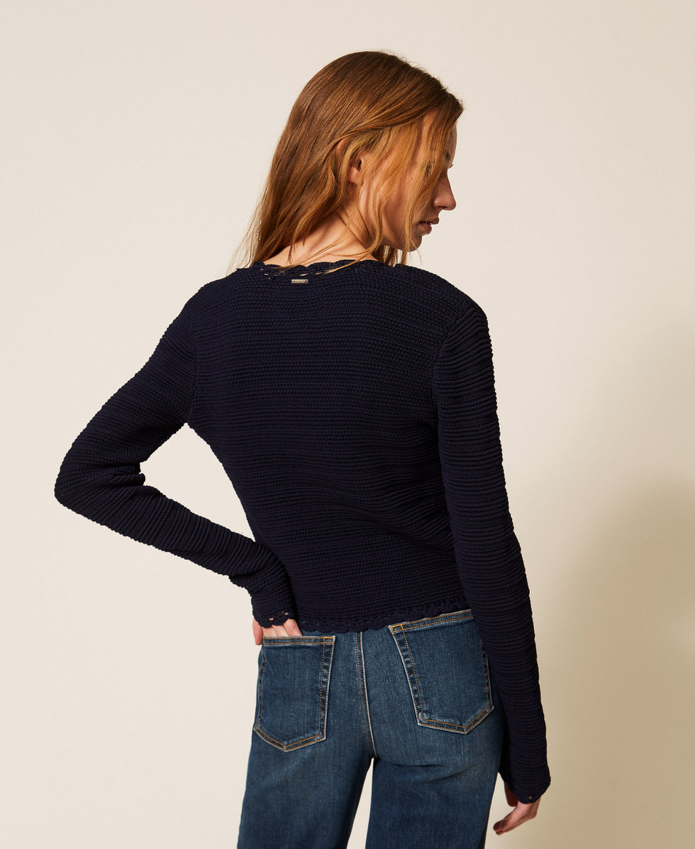 Blouson en maille avec crochet Bleu clair Femme 261TP3070_13172_03