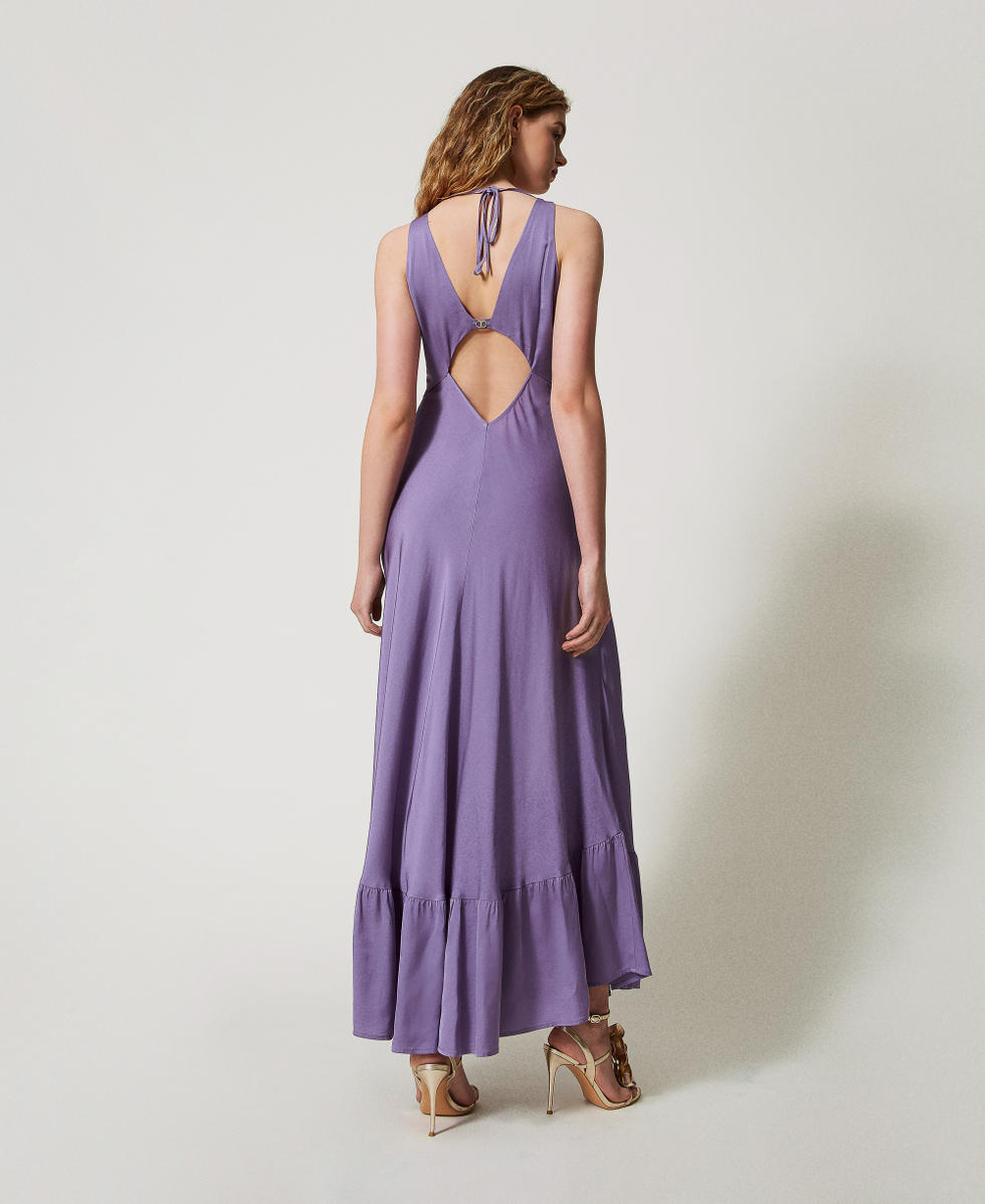 Long satin crepe dress with flounce Cold Lavender Woman 251TT2191_11948_03