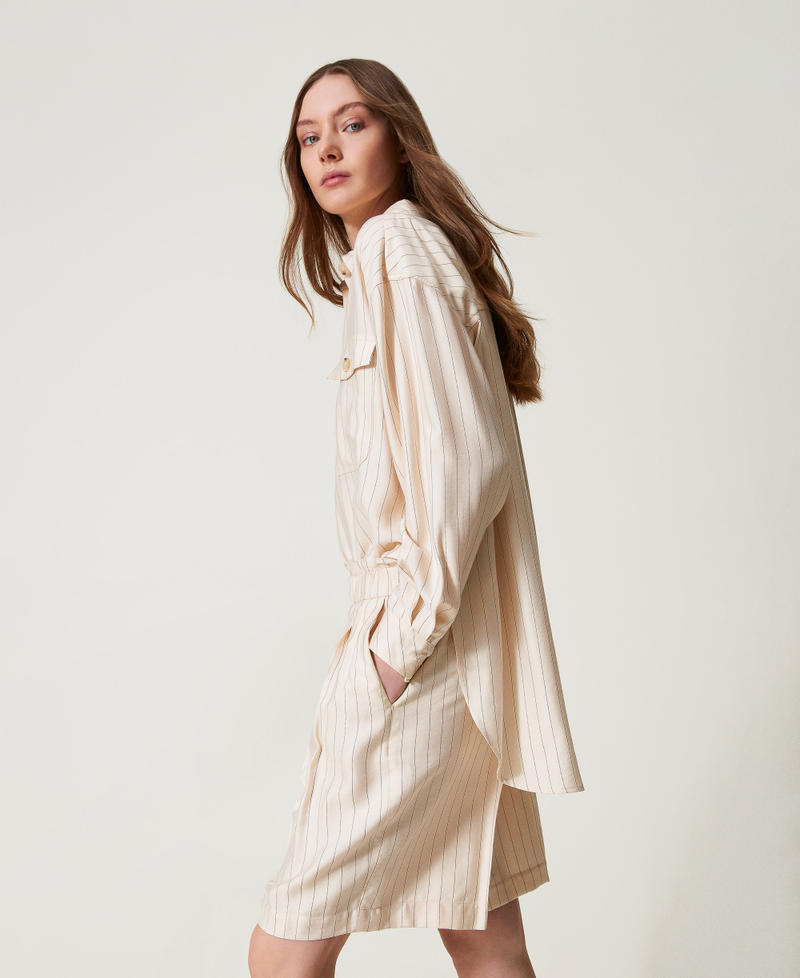 Pinstripe Bermuda shorts with elastic Beige/Black Pinstripe Woman 251LL2AFF_12247_01