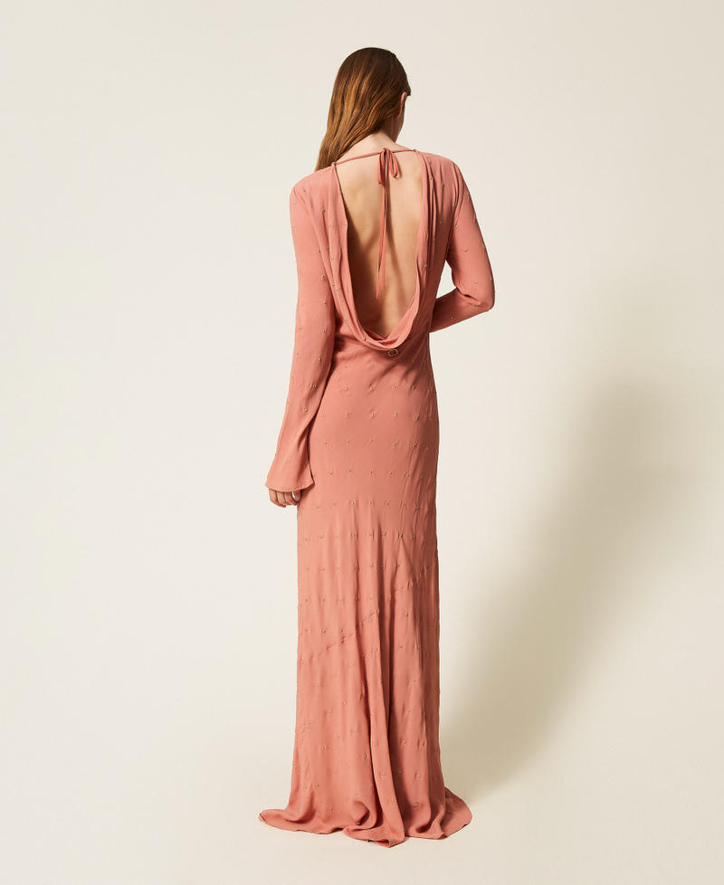 Long dress with lurex embroidery and deep neckline Rust Brown Woman 252TP2035_12608_03
