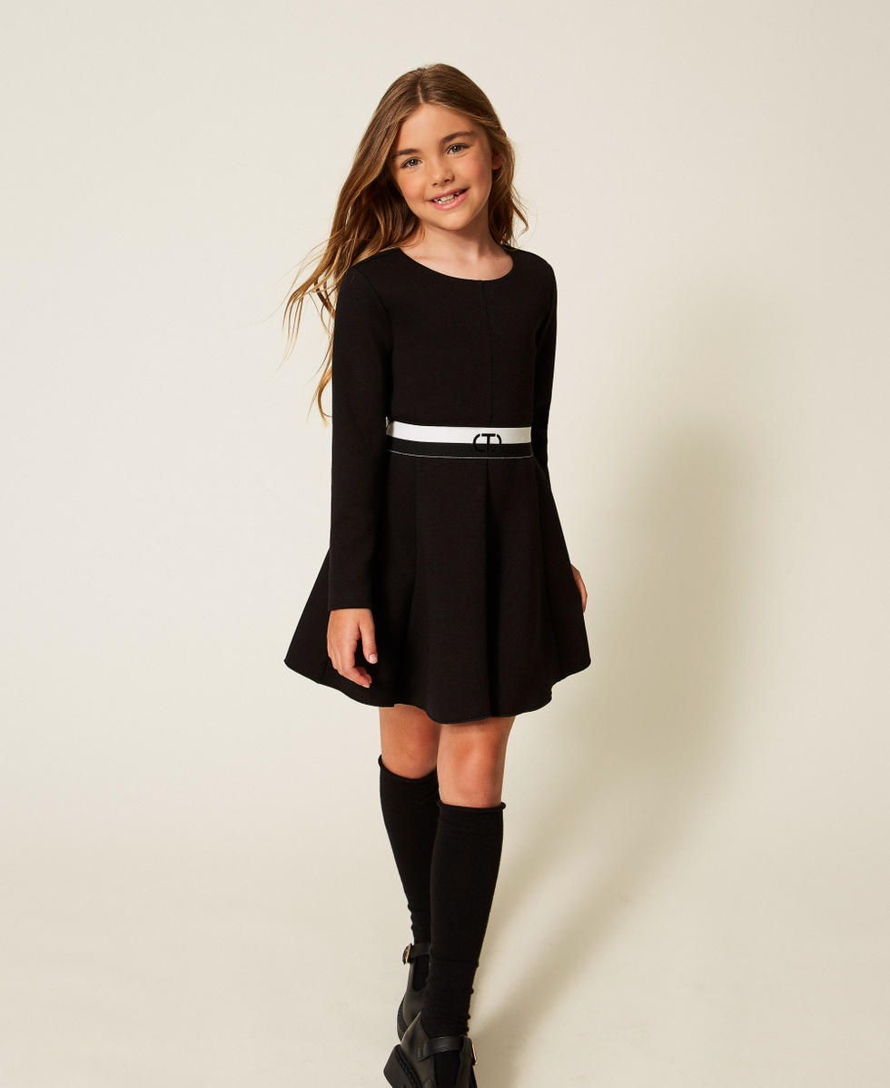 Robe courte en scuba avec ceinture Noir Fille 252GJ205B_00006_01