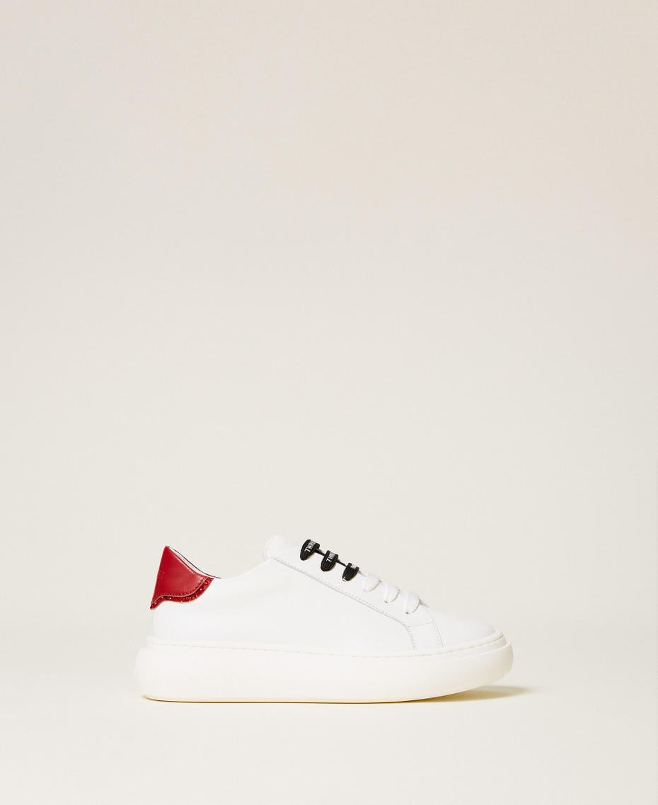 Leather trainers with logo Two-tone Off White/Red Ruby Girl 262GCJ032_13725_01