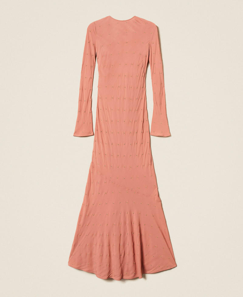 Long dress with lurex embroidery and deep neckline Rust Brown Woman 252TP2035_12608_S0