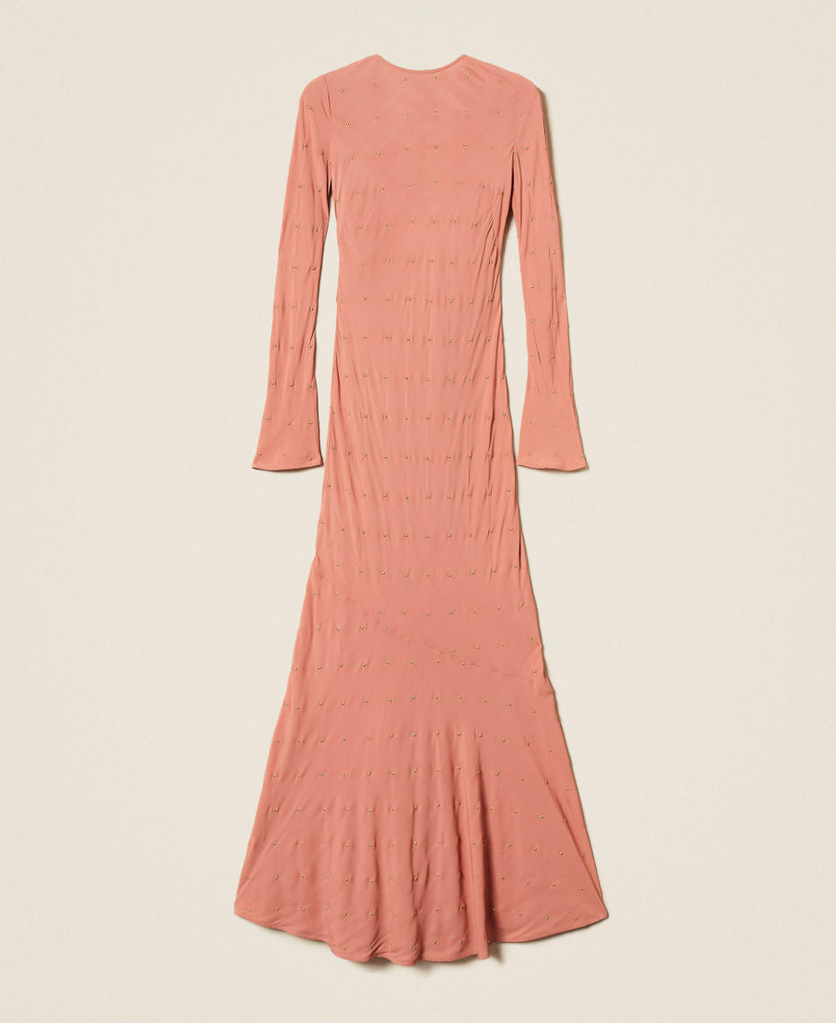 Long dress with lurex embroidery and deep neckline Rust Brown Woman 252TP2035_12608_S0