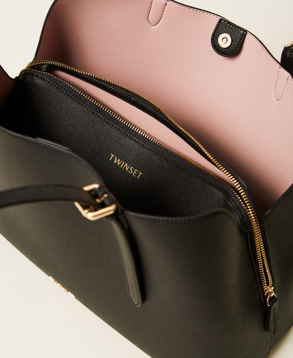 Borsa tote con fibbie Bicolor Nero / Rosa Parisienne Donna 261TB7180_10632_04