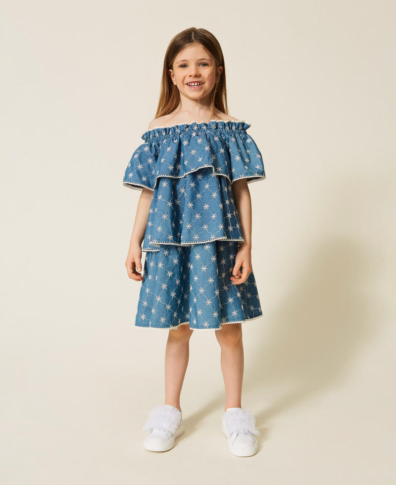 Kurzes Babykleid aus besticktem Chambray Embroidered Denim M&auml;dchen 261GB2060_13307_02