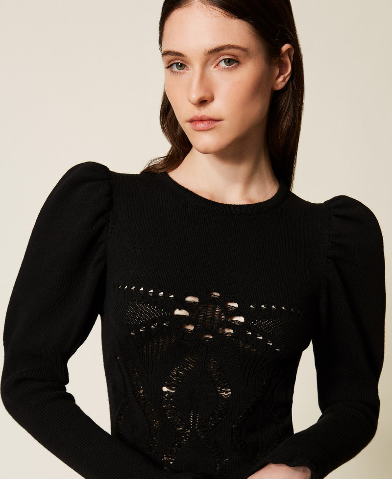 Kurzes Strickkleid im Häkel-Design Schwarz Frau 252TS3382_00006_04