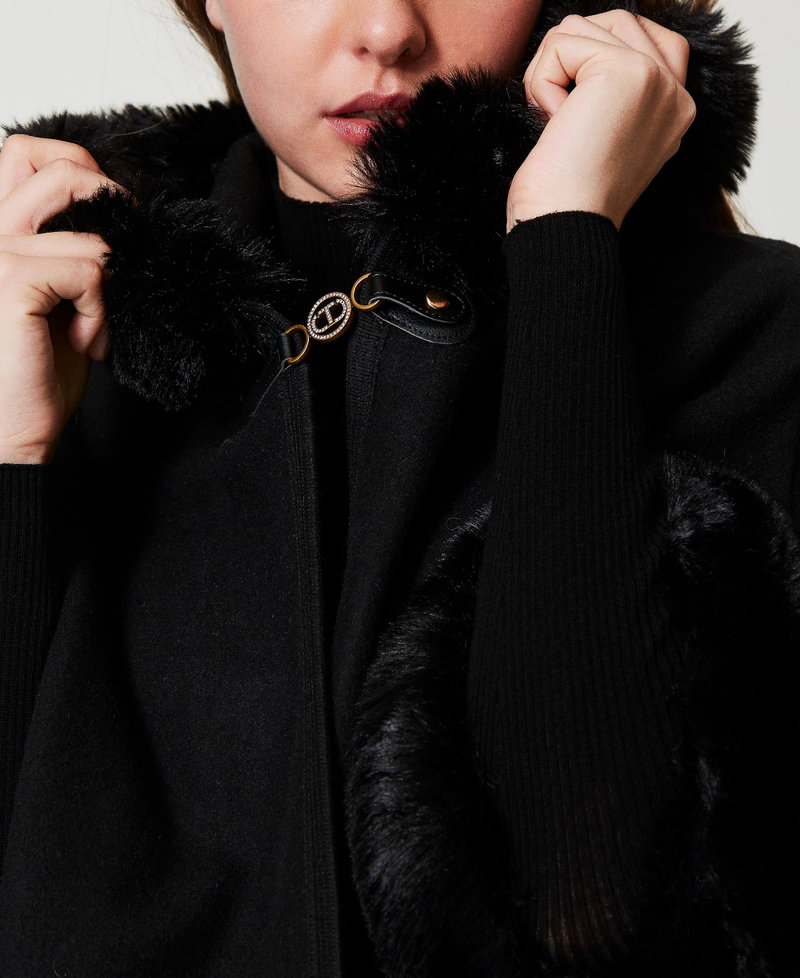Wool cloth and faux fur poncho Black Woman 242TO5700_00006_04