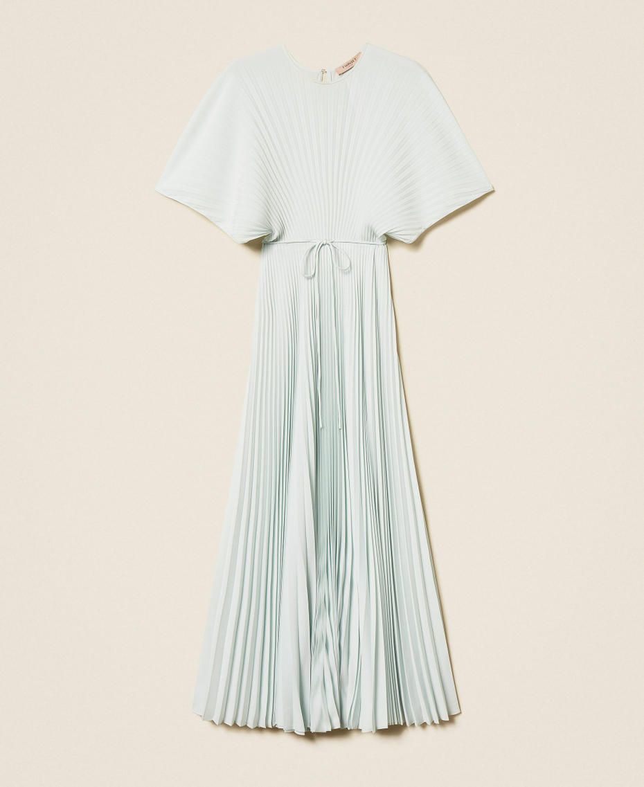Langes Kleid aus recyceltem Cr&ecirc;pe de Chine "Aqua"-Hellblau Frau 261TP2562_13162_S0