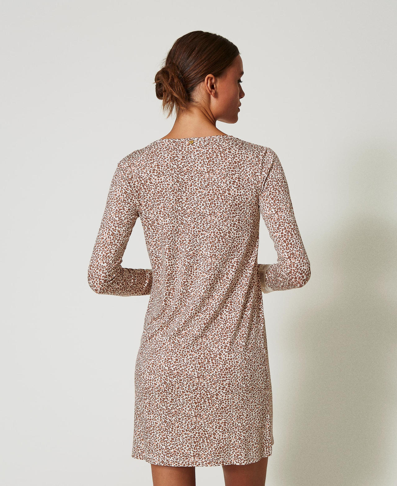 Printed night gown with lace Multicolour Animal Print Woman 242LL2GDD_11994_03