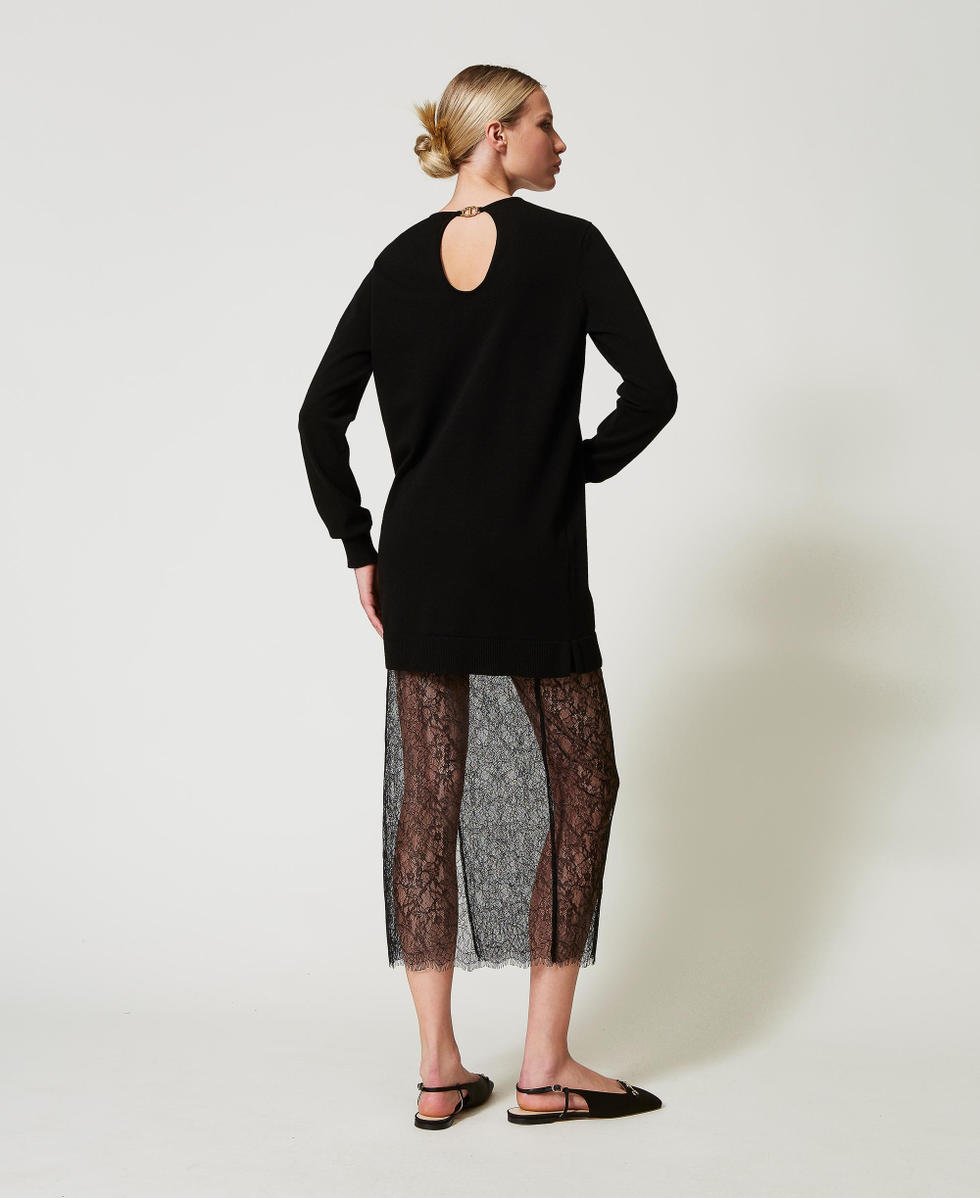 Abito corto in maglia e gonna in pizzo Nero Donna 251TP3412_00006_03
