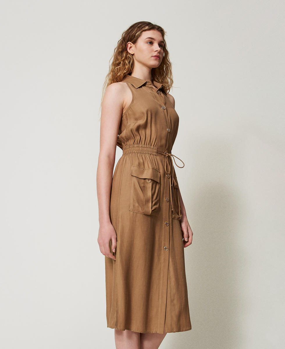 Long envers satin dress Golden Green Woman 251TT2270_12438_02