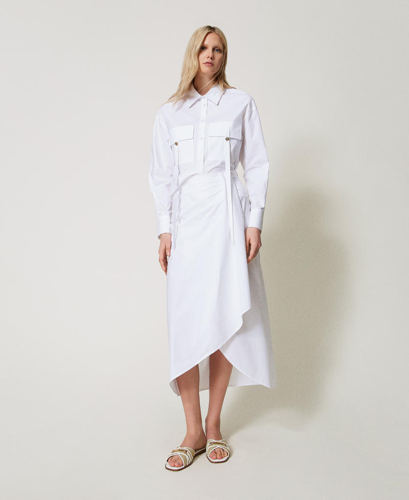 Long poplin skirt with draping White Woman 251TF2021_00001_02
