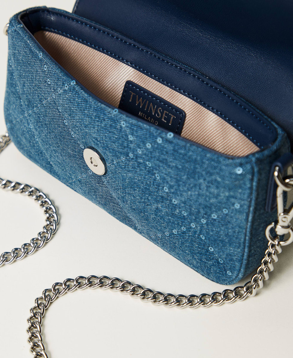 Amie' denim shoulder bag with sequins Woman, Blue | TWINSET