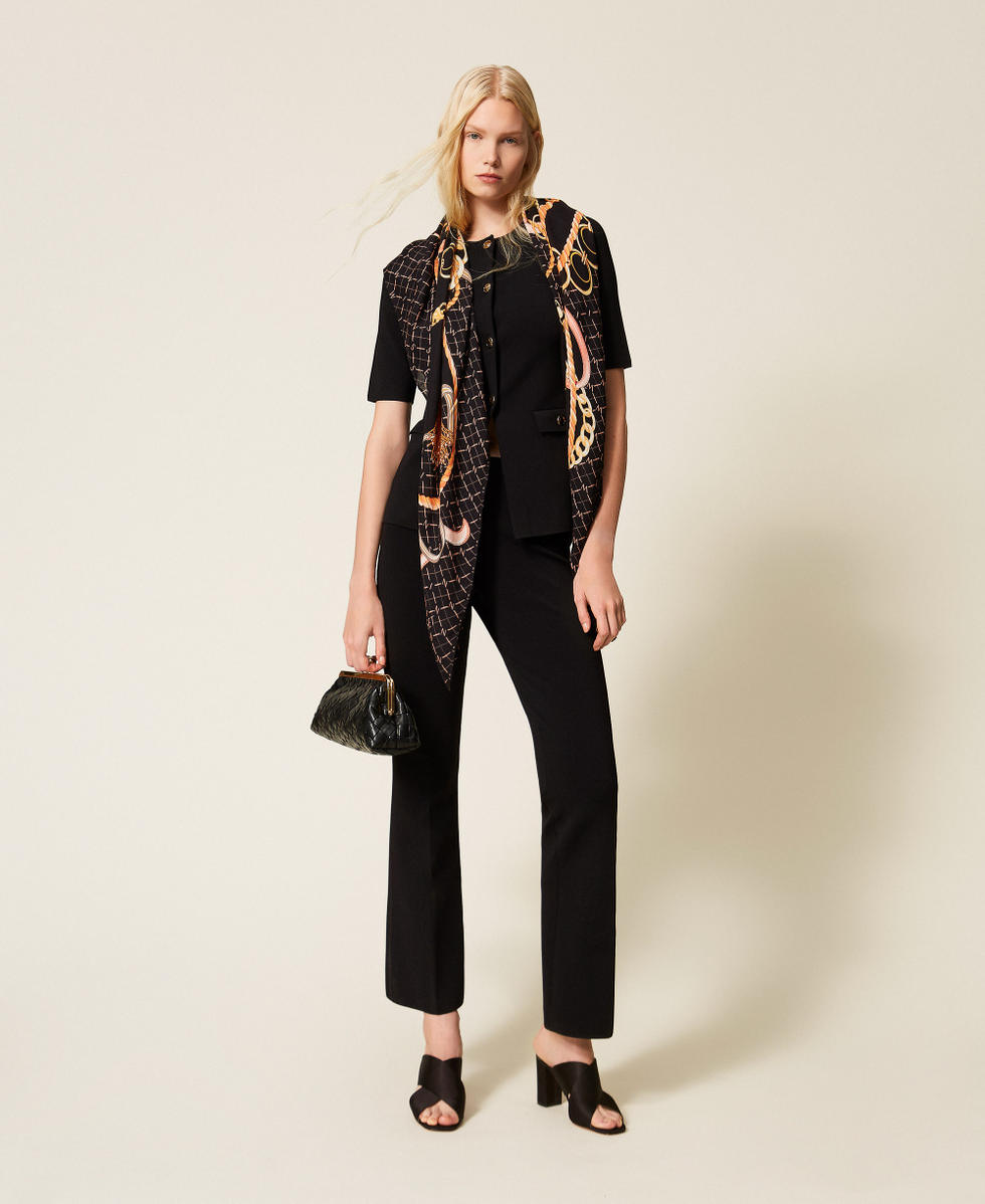 Pantalon &eacute;vas&eacute; en maille Noir Femme 261TP3130_00006_T0