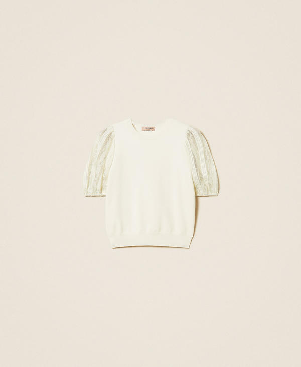 Pull avec manches courtes en dentelle