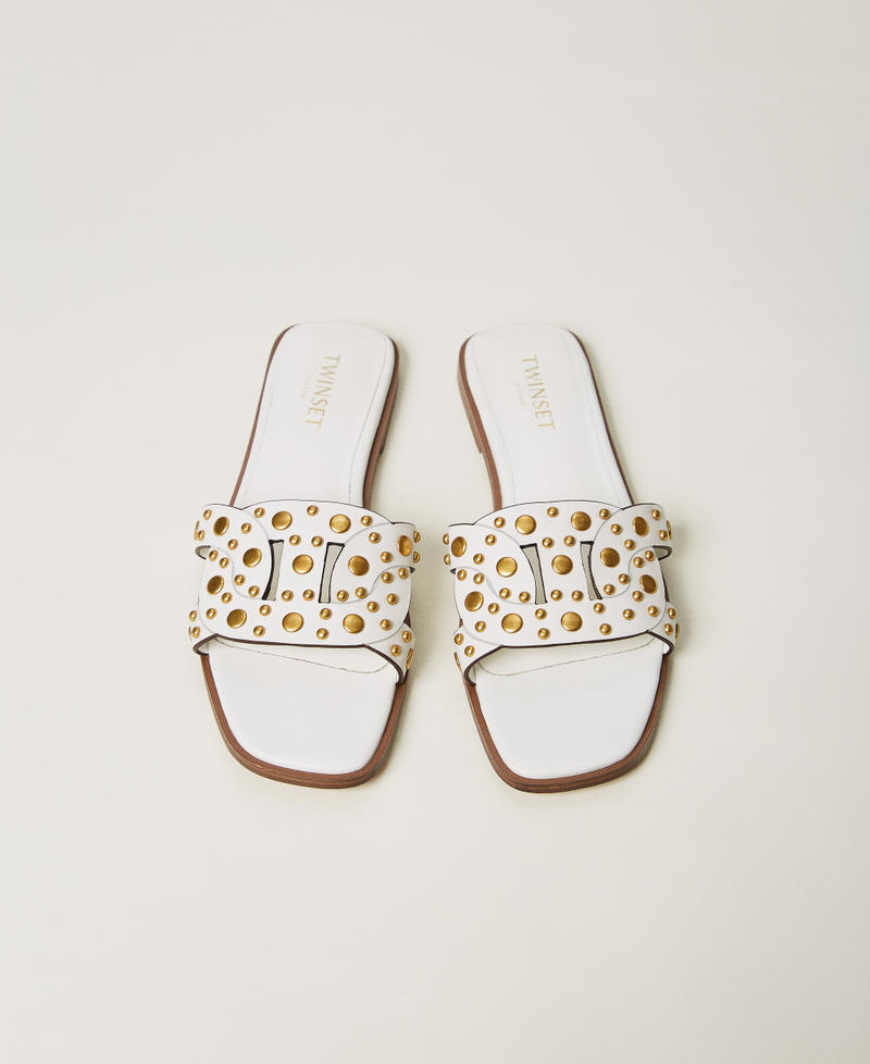 Leather slider sandals with studs White Snow Woman 251TGT072_00282_04