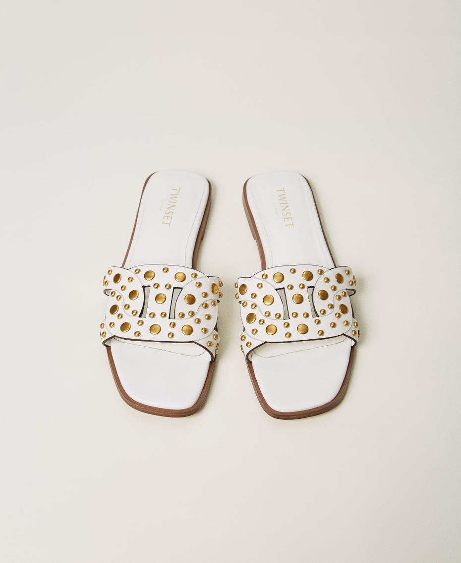 Leather slider sandals with studs White Snow Woman 251TGT072_00282_04