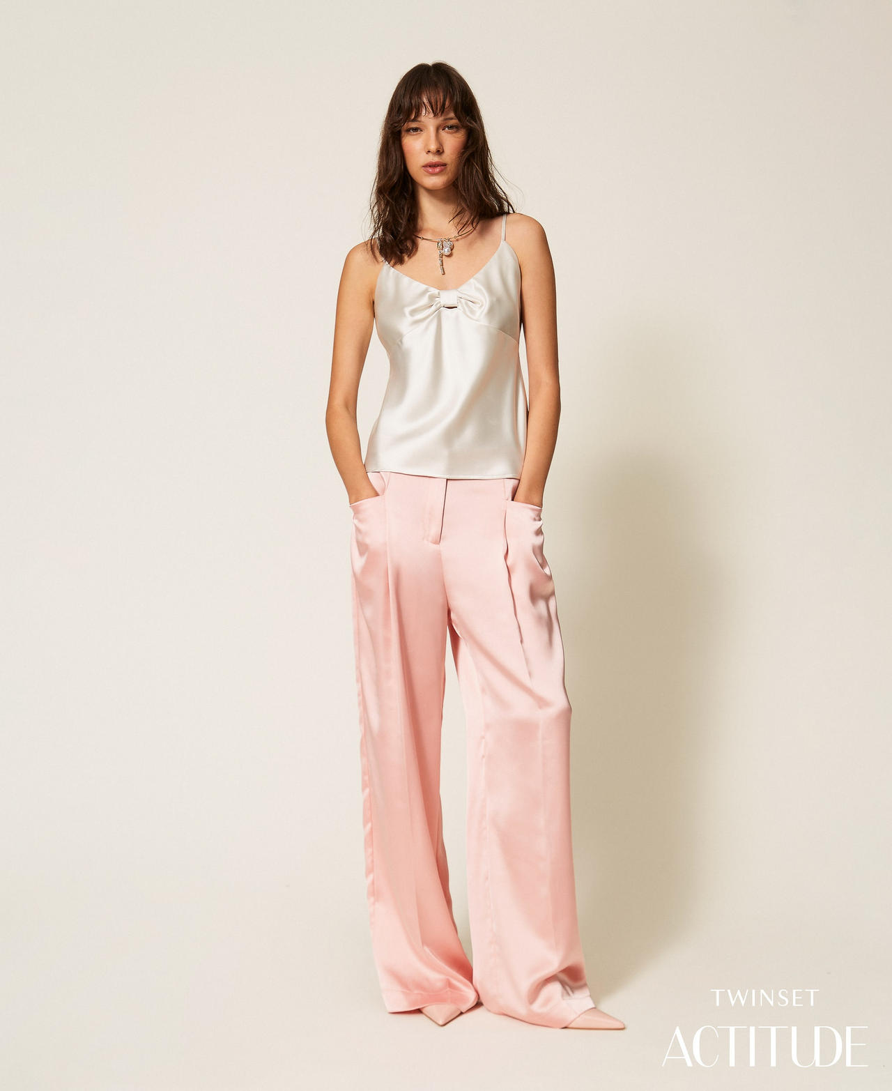 Satin palazzo trousers Pink Dancer Woman 261AP2254_10021_PA