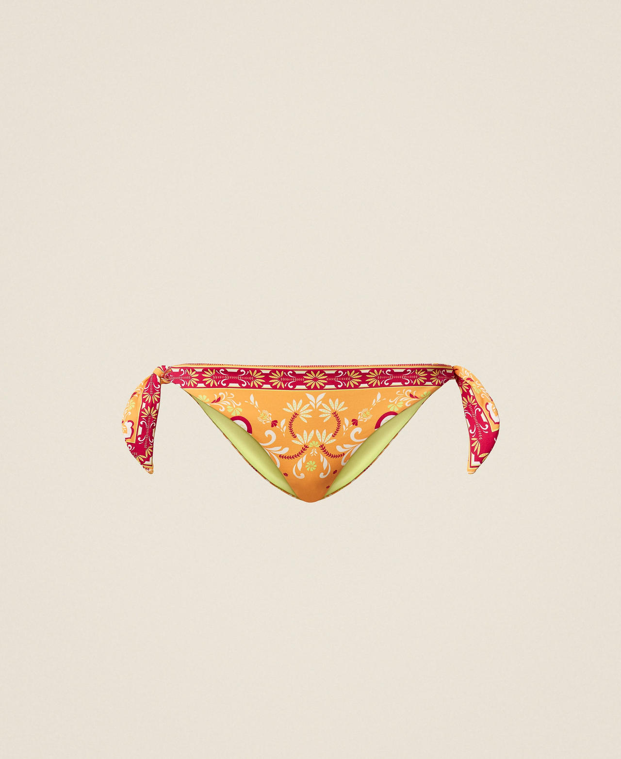 Twinset Women's Orange Foulard Print Bikini Thong With Scarf Print