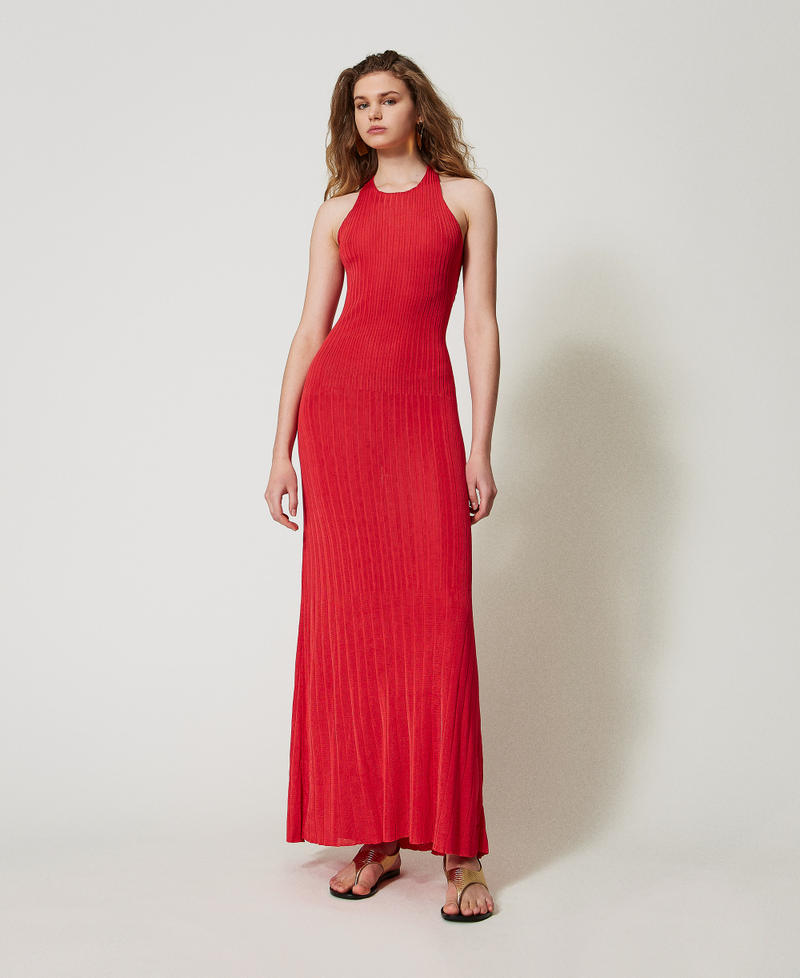 Long pleated knit dress