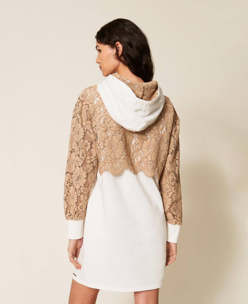 Robe courte en molleton et dentelle Bicolore Incense/Blanc Cass&eacute; Femme 261LL2AAA_13298_03