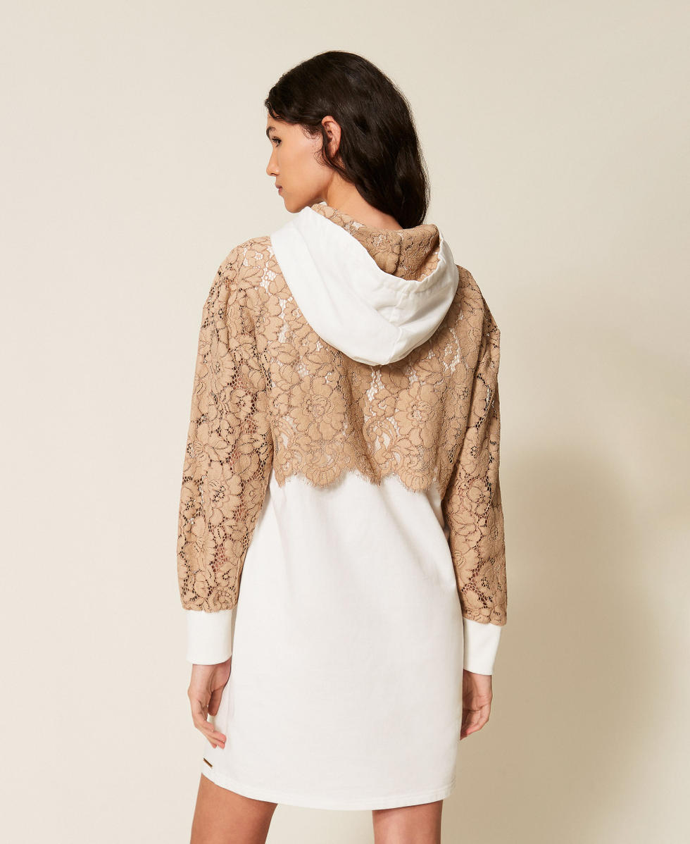 Robe courte en molleton et dentelle Bicolore Incense/Blanc Cass&eacute; Femme 261LL2AAA_13298_03