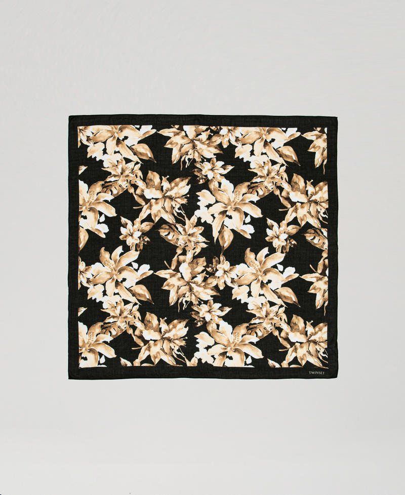 Keffieh avec imprimé floral Imprimé Fleurs Noir/Natural Beige Femme 251LB4CKK_12195_05