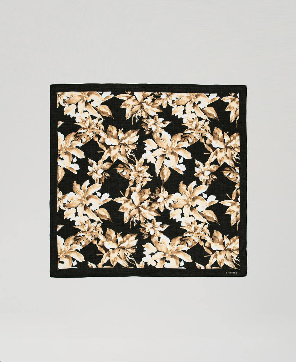Tuch mit Blumenprint Blumenprint Schwarz / Natural Beige Frau 251LB4CKK_12195_05
