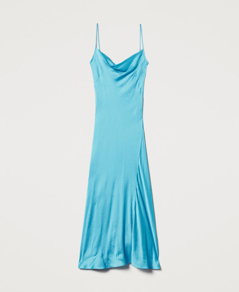 Long fitted dress in satin Light Porcelain Blue Woman 251TT2180_07014_S0