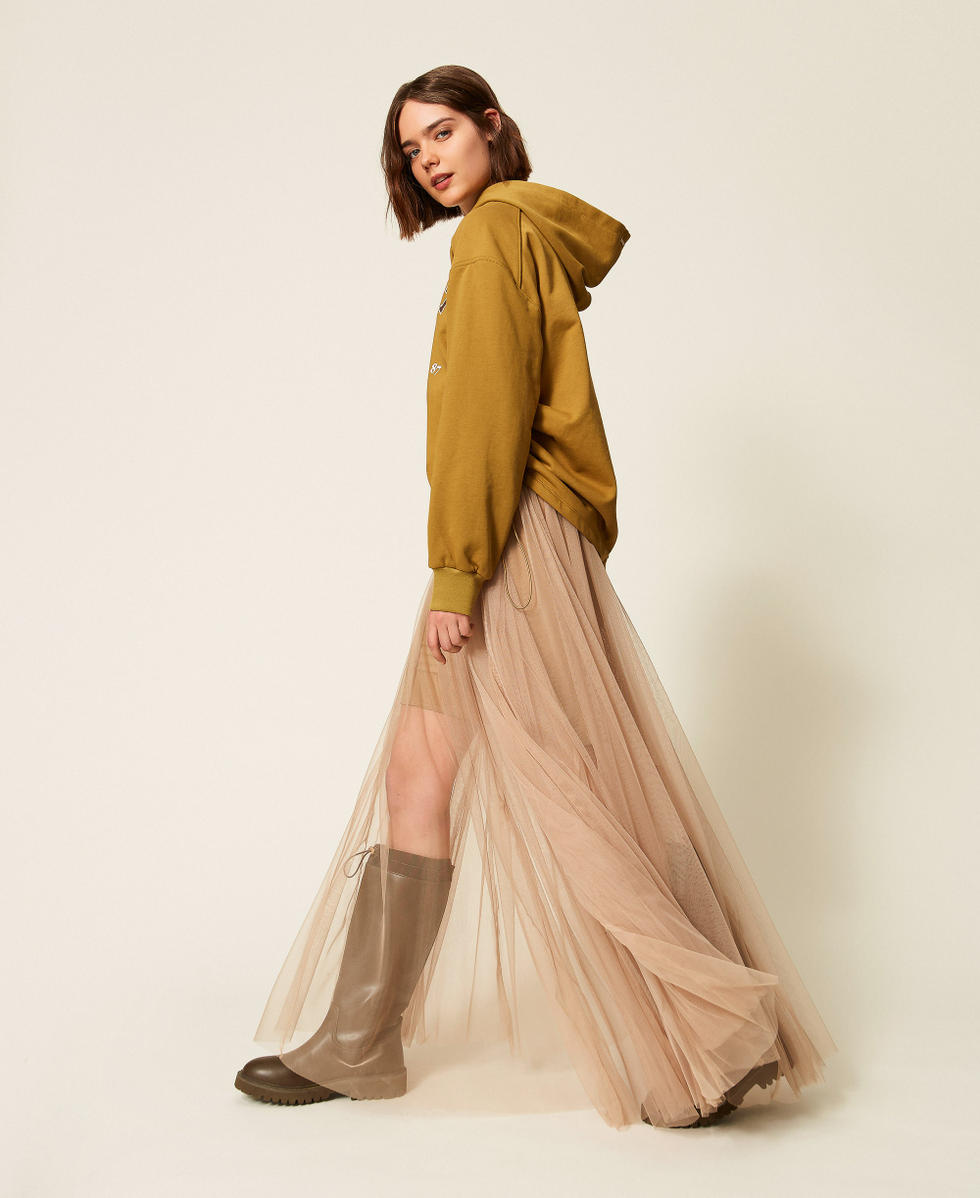 Maxirock aus T&uuml;ll "Dune"-Beige Frau 262LI2GPP_12542_01