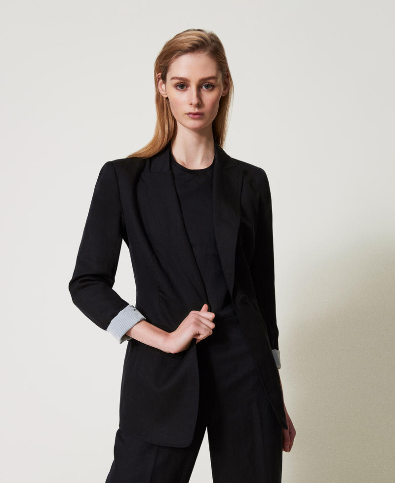 Linen blend single-breasted jacket Black Woman 251TE2140_00006_01