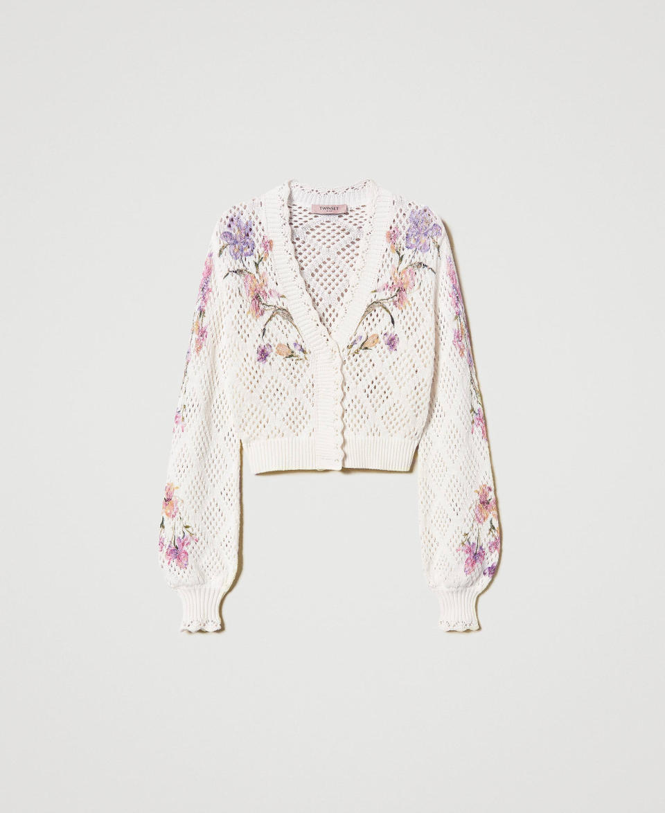 Knit cardigan with floral print Multicolour/Mother of Pearl Iris Print Woman 251TP3640_12329_S0
