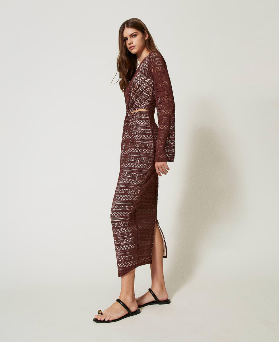 Maxikleid aus Stoff mit Durchbruchmuster Brown Stone Frau 251LB2GDD_12133_01