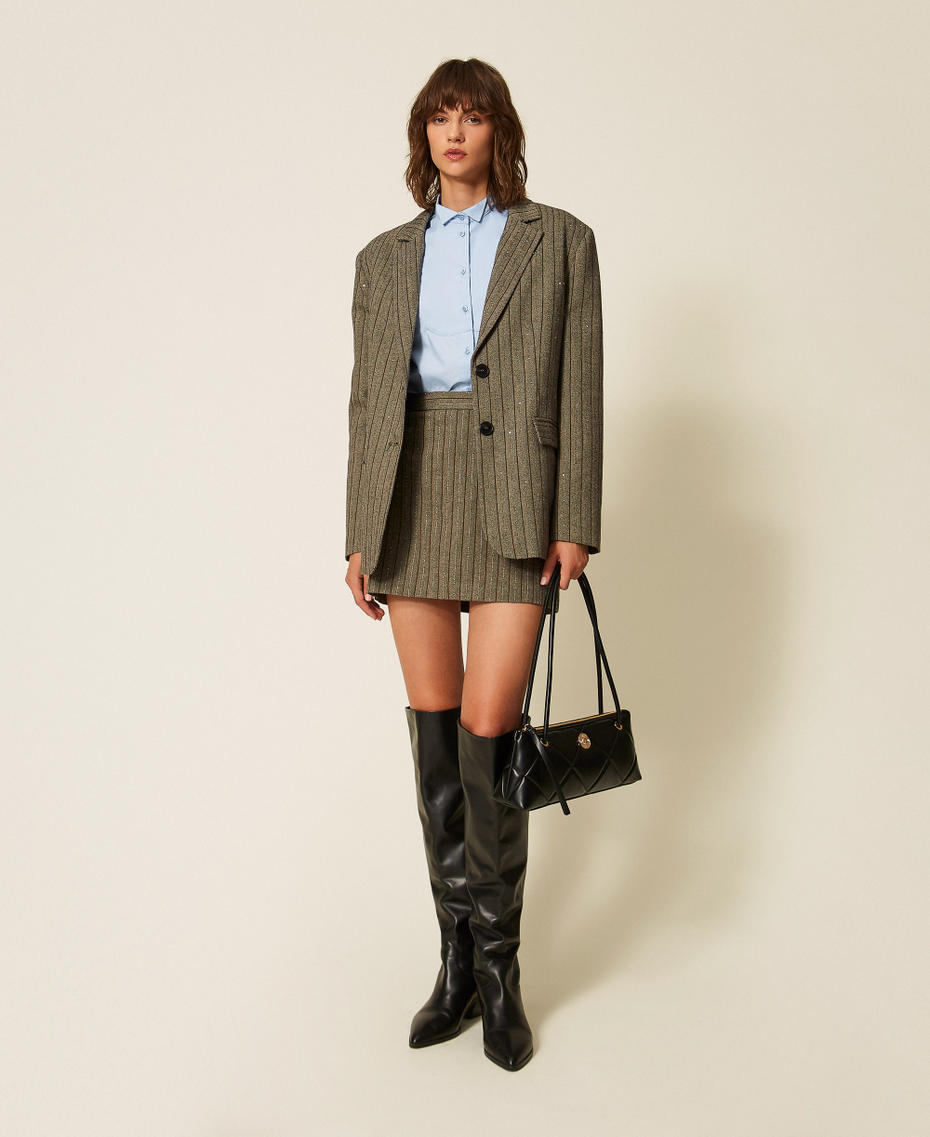 Nadelstreifenblazer mit Pailletten Elfenbein / Schwarz Streifen "Nut"-Braun Frau 262TF2020_14064_T0