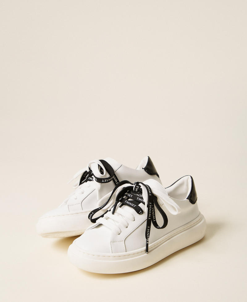 Baskets en cuir avec logo Bicolore Blanc Cass&eacute;/Noir Fille 262GCJ032_10973_02