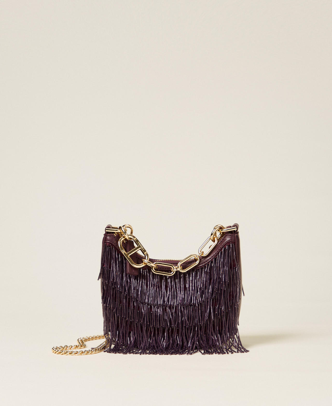 Croissant bag with bead fringes Purple Eden Woman 252TD8240_12635_01