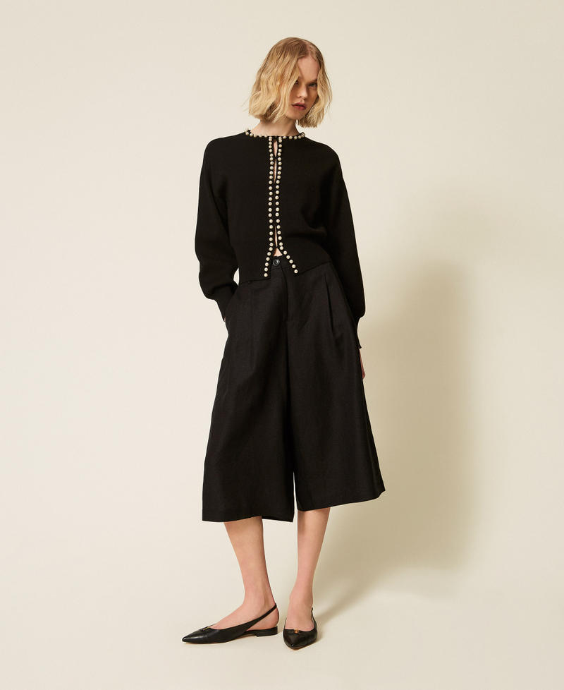 Cardigan avec perles brod&eacute;es Noir Femme 261LL3CBB_00006_T0