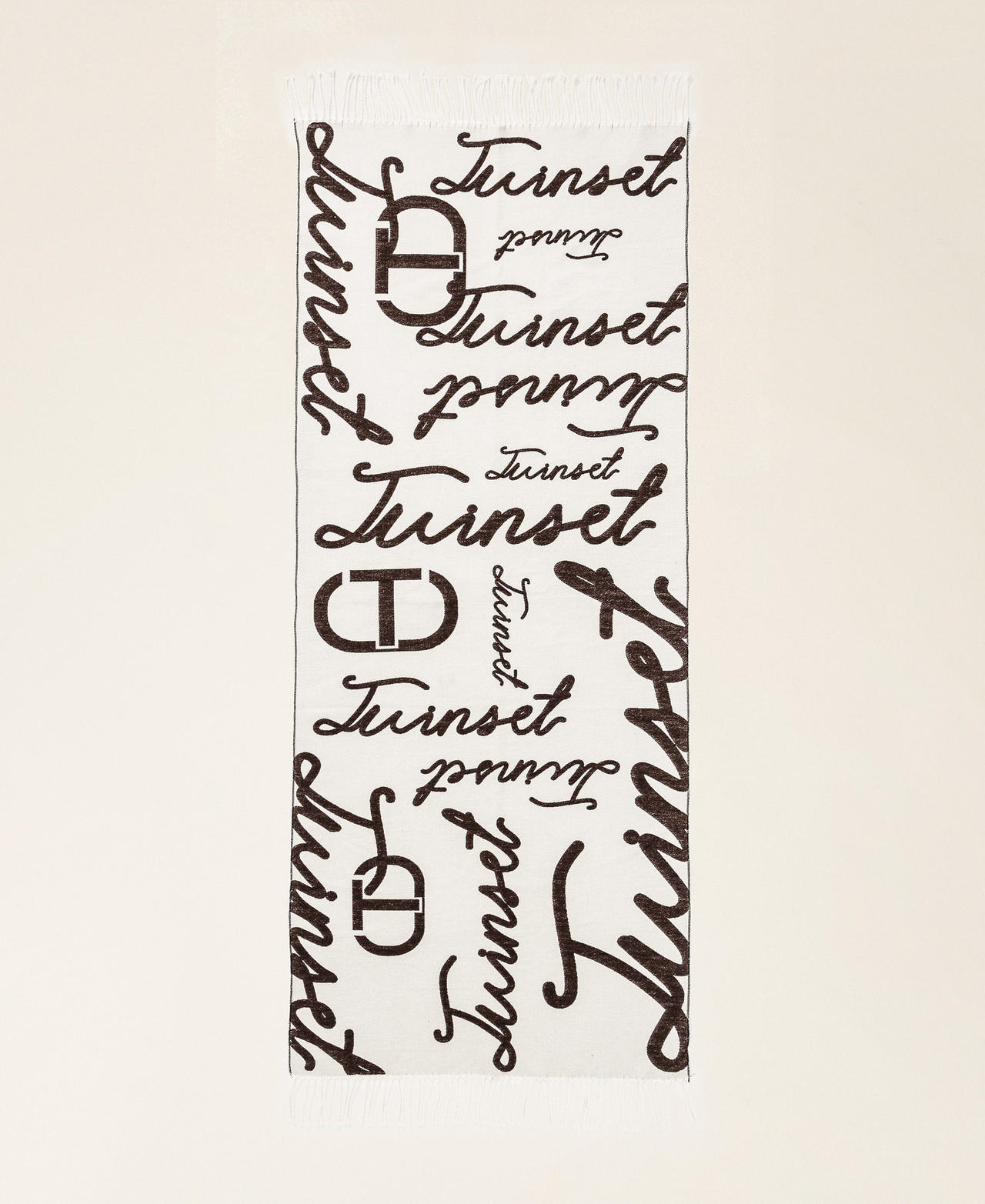 Jacquard stole with lettering logo Two tone Light Natural/Black Chocolate Woman 252TO5061_12913_05