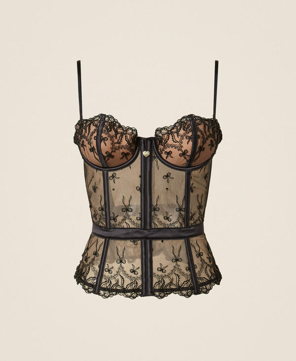 Bustier en tulle brod&eacute; avec n&oelig;uds