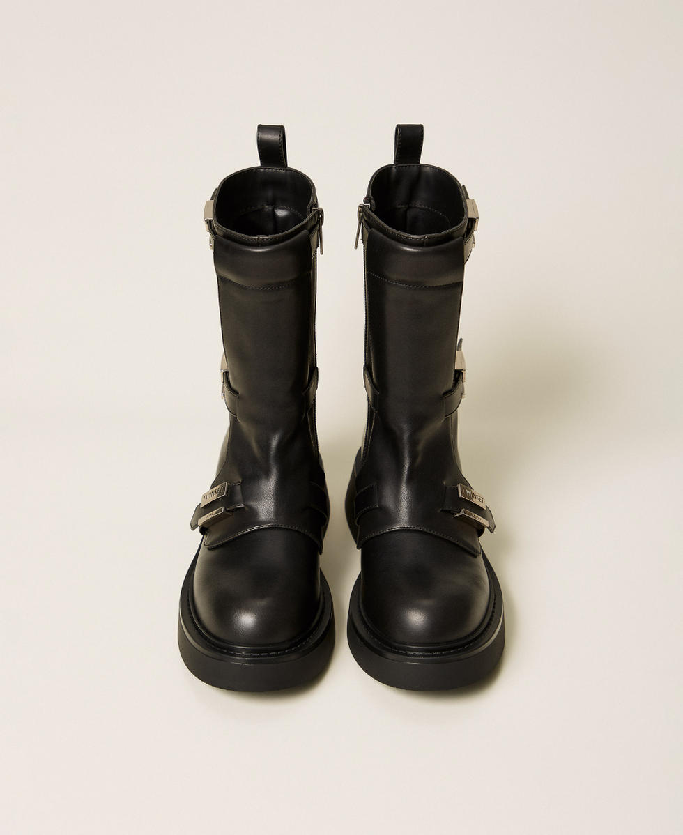 Boots with straps and logo Black Woman 252TGT110_00006_04