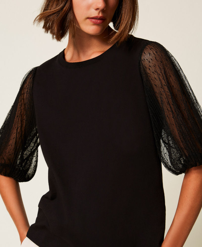 T-shirt avec manches en tulle Noir Femme 252TT2310_00006_PD