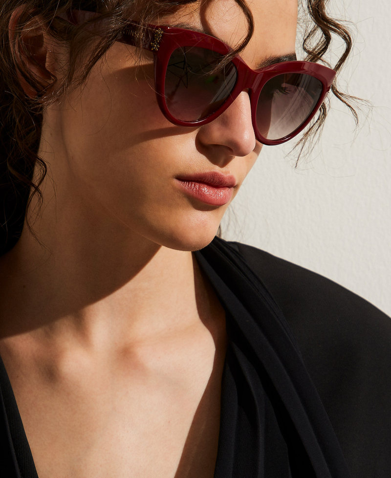 Occhiali da sole a farfalla con fiori Shiny Full Bordeaux Donna 999TZ5062_12467_T0