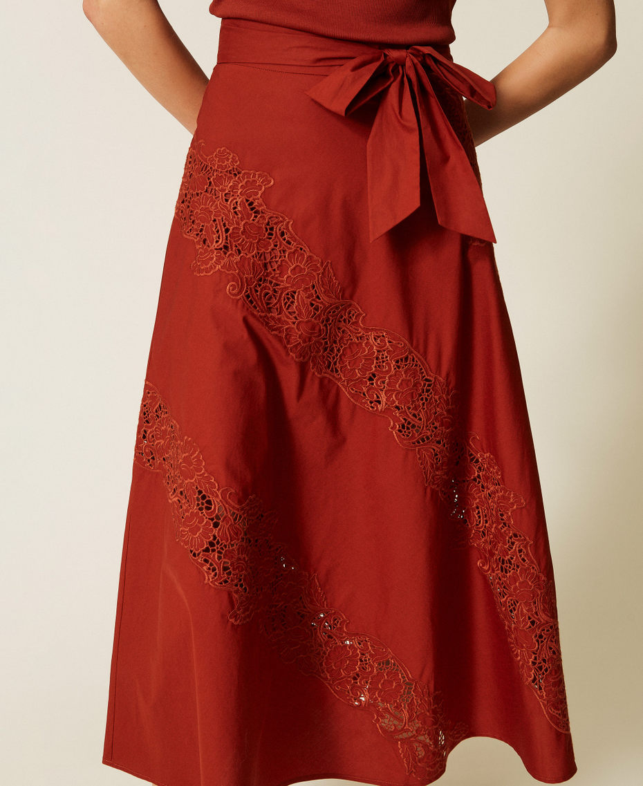 Gonna lunga in popeline e sangallo Brown "Henna" Donna 261TT2030_13332_04