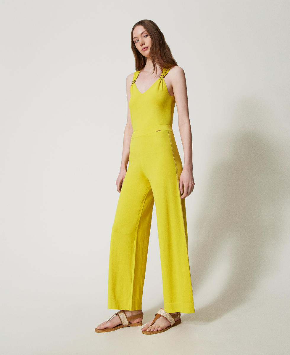 Knit trousers with lurex stripe Limeade Yellow Woman 251LL3DBB_12113_02